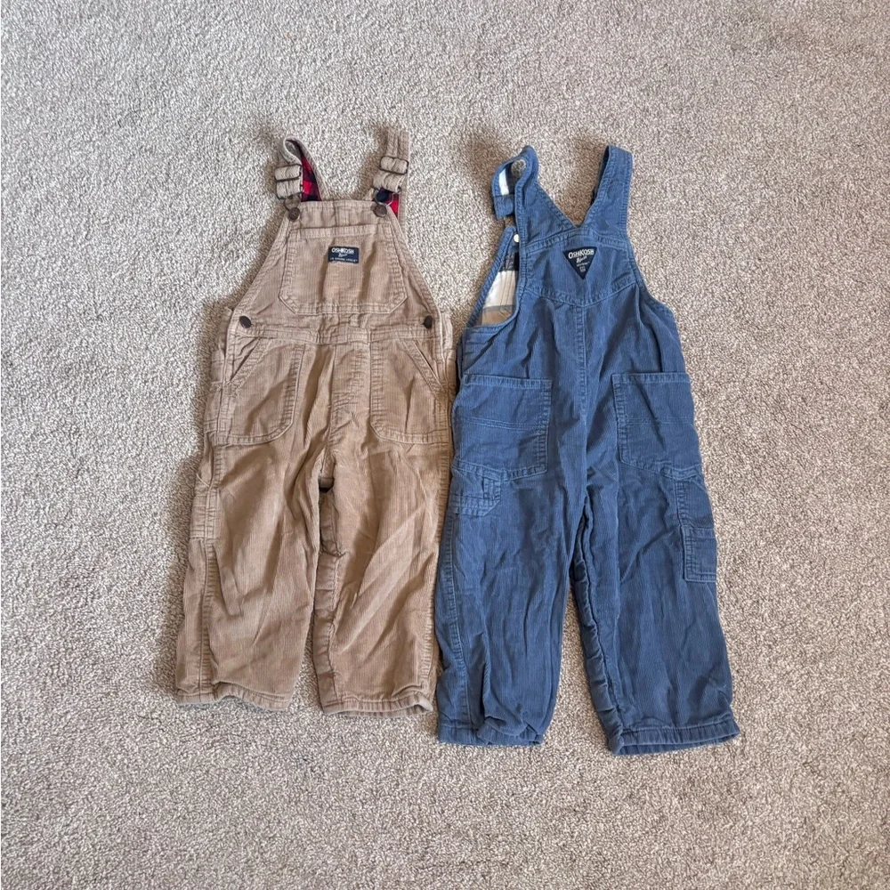 Bundle of 2 OshKosh B'gosh Corduroy Neutral Kids Overalls - Tan and Blue